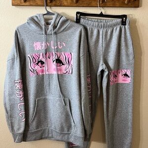 Girl Gray and Pink Anime Hoodie with Matching Pants